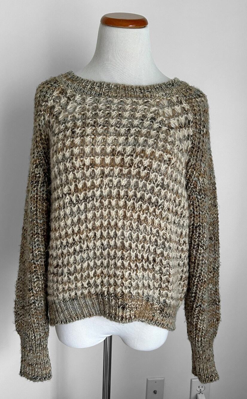 MOTH Anthropologie Soft Chunky Knit Sweater, Wool Blend, Tan Cream Brown, XS